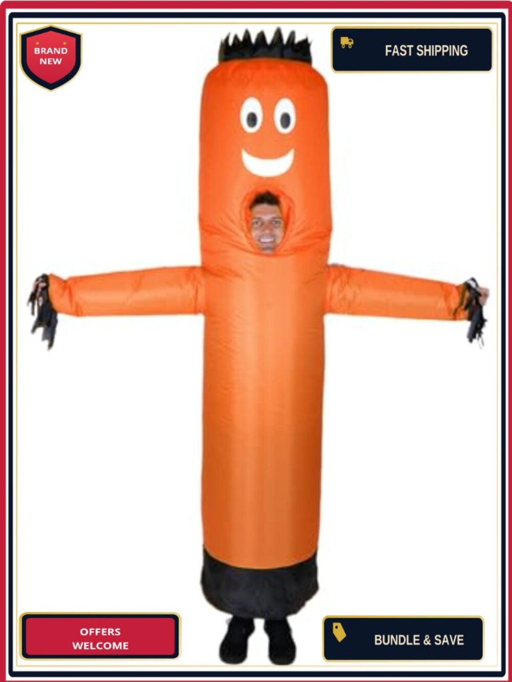 Inflatable Tube Man Adult Halloween Costume with Wavy Arms Blower